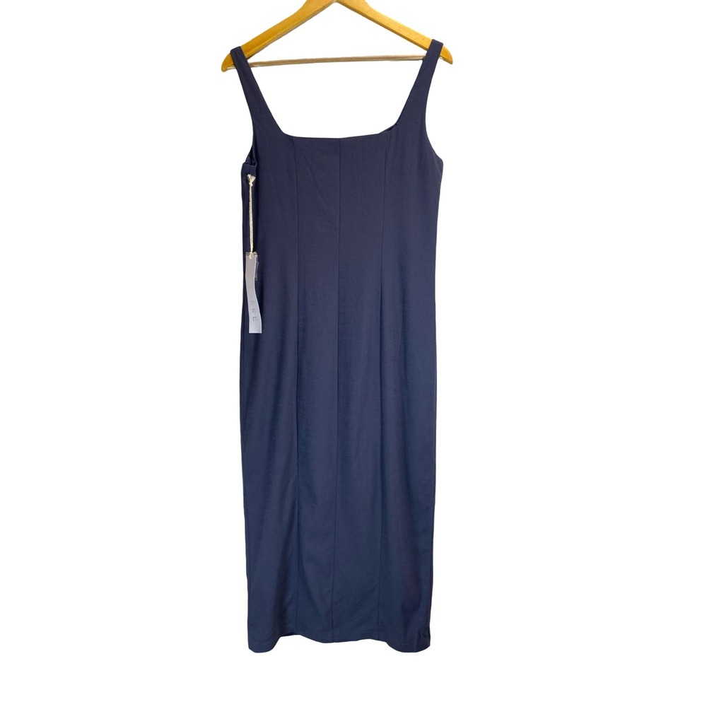 Lumiere Navy Blue Button Front Bustier Midi Dress Womens Large Sleeveless Sheath - Picture 2 of 13